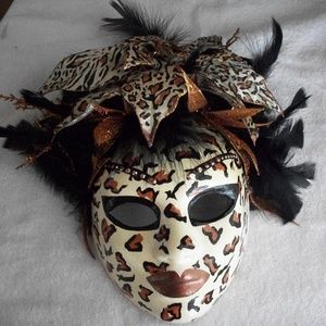 Leopard Feather face mask mardi gras masquerade Co
